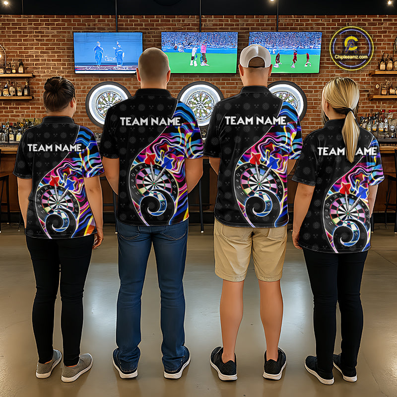 Custom Blue Neon Wave Darts Shirt for Men Darts Team Jerseys Dartboard Shirt NNT295
