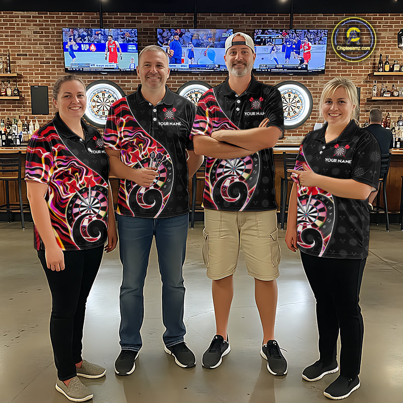 Custom Red Neon Wave Darts Shirt for Men Darts Team Jerseys Dartboard Shirt NNT295