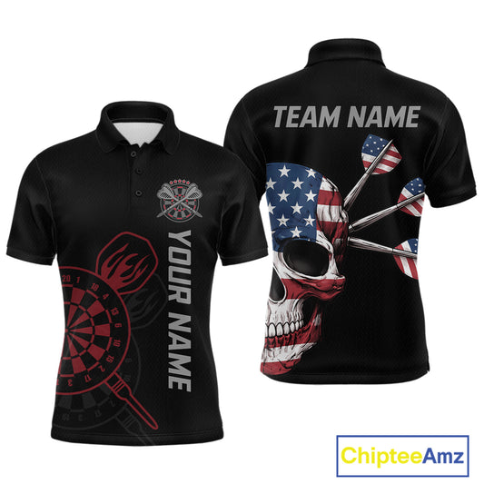 Custom Skull US Flag Dart Shirts For Men Dart Board Shirts Polo & 1/4 Zip Dart Jersey Team NNT127