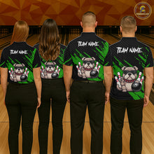 Load image into Gallery viewer, Group of bowlers in green Bulldog team shirts, personalized bowling uniforms back view.