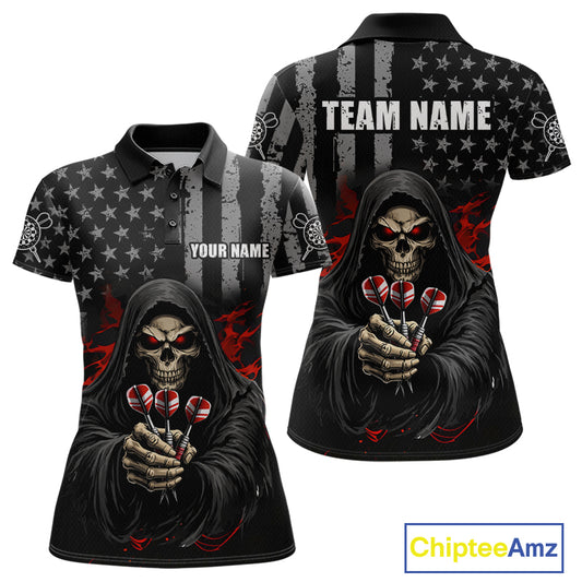 Custom American Flag Grim Reaper Dart Shirt Dart Team Jersey for Women Dartboard Shirts NNT177