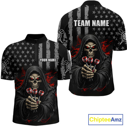 Custom American Flag Grim Reaper Dart Shirt Dart Team Jersey for Men Dartboard Shirts NNT177
