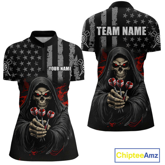 Custom American Flag Grim Reaper Dart Shirt Dart Team Jersey for Women Dartboard Shirts NNT177