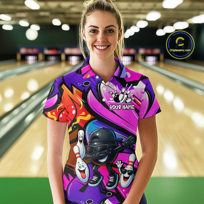 Custom Funny Bowling Jersey for Women Bowling Uniform Bowling Team Shirts Polo & 1/4 Zip HNT130