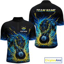 Load image into Gallery viewer, Black sports jersey with panther and 8-ball design, customizable text on front and back, Chiptee Amz branding.