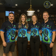 Load image into Gallery viewer, Four people wearing matching polo shirts with a design of a panther and number 8 on a pool table.