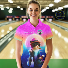 Load image into Gallery viewer, Custom Funny Cat Bowling Shirt for Women Retro Wave Bowling Team Jersey Polo &amp; 1/4 Zip HNT200