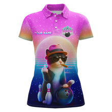 Load image into Gallery viewer, Custom Funny Cat Bowling Shirt for Women Retro Wave Bowling Team Jersey Polo &amp; 1/4 Zip HNT200