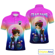 Load image into Gallery viewer, Custom Funny Cat Bowling Shirt for Men Retro Wave Bowling Team Jersey Polo &amp; 1/4 Zip HNT200