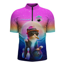 Load image into Gallery viewer, Custom Funny Cat Bowling Shirt for Men Retro Wave Bowling Team Jersey Polo &amp; 1/4 Zip HNT200