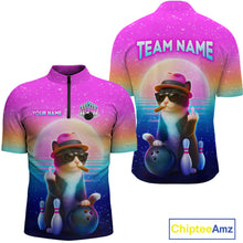 Load image into Gallery viewer, Custom Funny Cat Bowling Shirt for Men Retro Wave Bowling Team Jersey Polo &amp; 1/4 Zip HNT200
