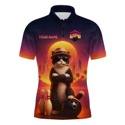 Custom Funny Cat Retro Bowling Jersey for Men Bowling Polo & 1/4 Zip Bowling Team Shirts HNT199