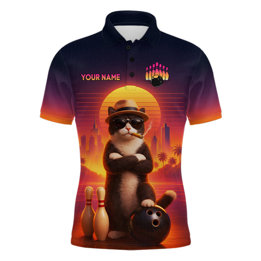 Custom Funny Cat Retro Bowling Jersey for Men Bowling Polo & 1/4 Zip Bowling Team Shirts HNT199
