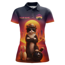 Load image into Gallery viewer, Custom Funny Cat Retro Bowling Jersey for Women Bowling Polo &amp; 1/4 Zip Bowling Team Shirts HNT199