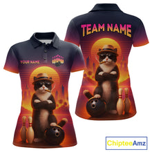 Load image into Gallery viewer, Custom Funny Cat Retro Bowling Jersey for Women Bowling Polo &amp; 1/4 Zip Bowling Team Shirts HNT199