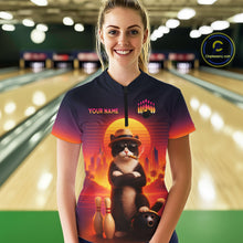 Load image into Gallery viewer, Custom Funny Cat Retro Bowling Jersey for Women Bowling Polo &amp; 1/4 Zip Bowling Team Shirts HNT199
