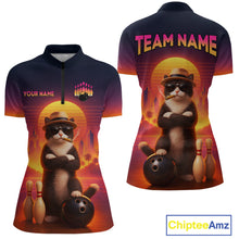 Load image into Gallery viewer, Custom Funny Cat Retro Bowling Jersey for Women Bowling Polo &amp; 1/4 Zip Bowling Team Shirts HNT199