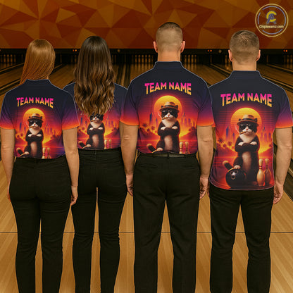 Custom Funny Cat Retro Bowling Jersey for Men Bowling Polo & 1/4 Zip Bowling Team Shirts HNT199