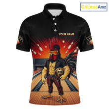 Load image into Gallery viewer, Custom funny rooster bowling jersey for men, personalized team bowling polo shirt front view