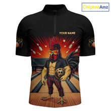 Load image into Gallery viewer, Custom funny rooster bowling jersey for men, personalized team bowling quarter zip shirt front view