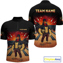 Load image into Gallery viewer, Custom funny rooster bowling jersey for men, personalized team bowling quarter zip shirt front view and back view