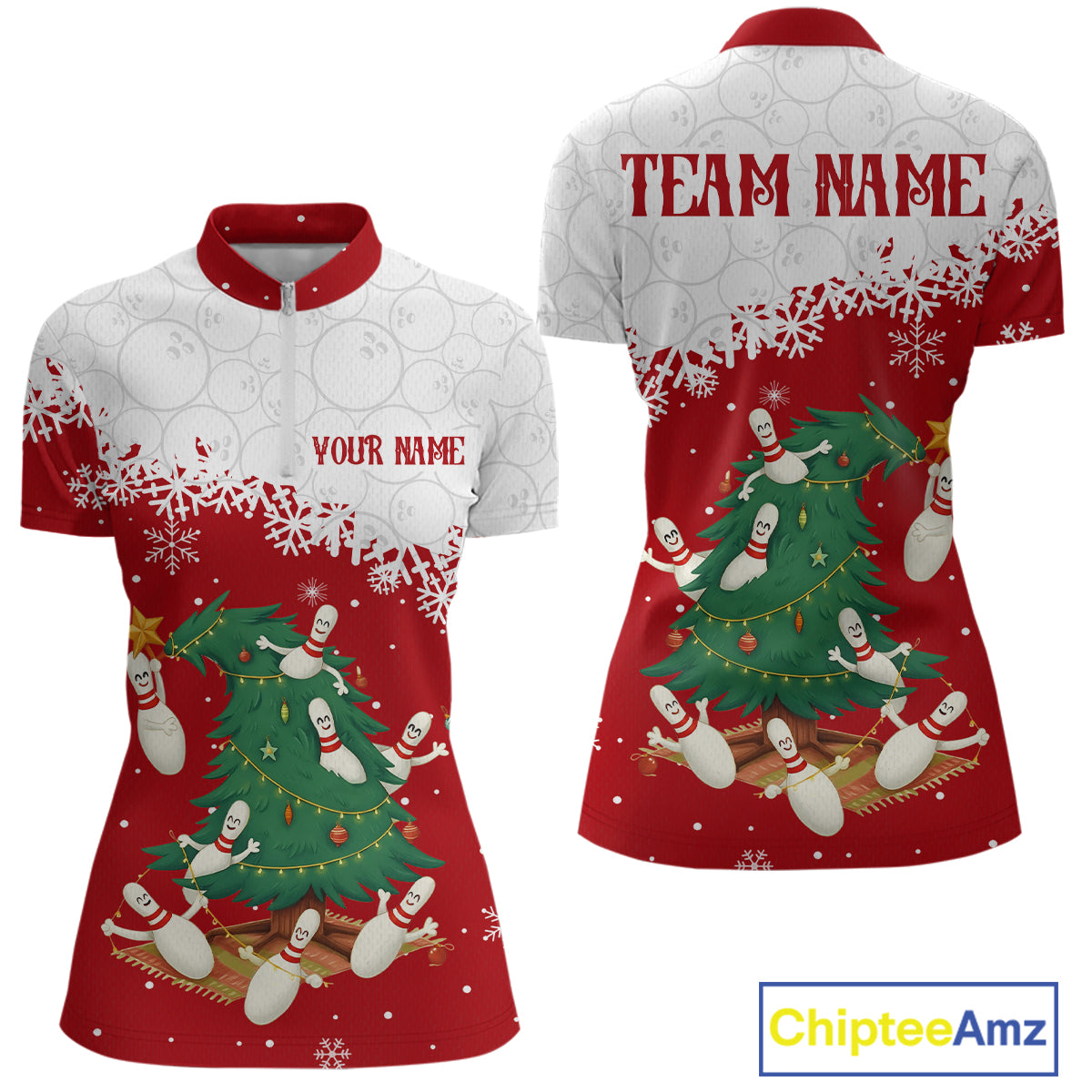 Custom Funny Christmas Bowling Jersey for Women Bowling Team Shirts Polo & 1/4 Zip HNT131