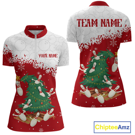 Custom Funny Christmas Bowling Jersey for Women Bowling Team Shirts Polo & 1/4 Zip HNT131