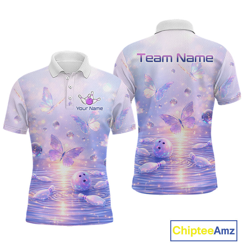 Custom Butterfly Pastel Purple Bowling Shirts For Men, Bowling Team Shirt With Butterflies HNT278