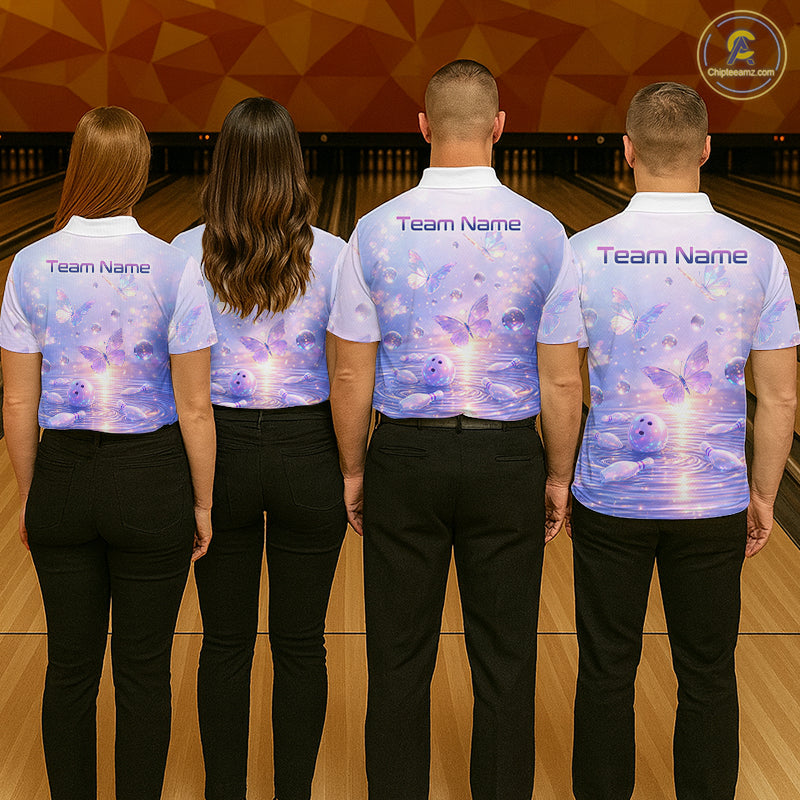 Custom Butterfly Pastel Purple Bowling Shirts For Men, Bowling Team Shirt With Butterflies HNT278