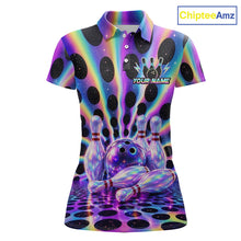 Load image into Gallery viewer, Custom neon cosmic bowling jersey for women, personalized team bowling polo shirt front view