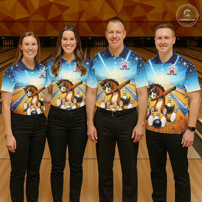 Funny Horse Bowling Jersey for Men Custom Bowling Team Shirts Bowling League Polo & 1/4 Zip HNT182