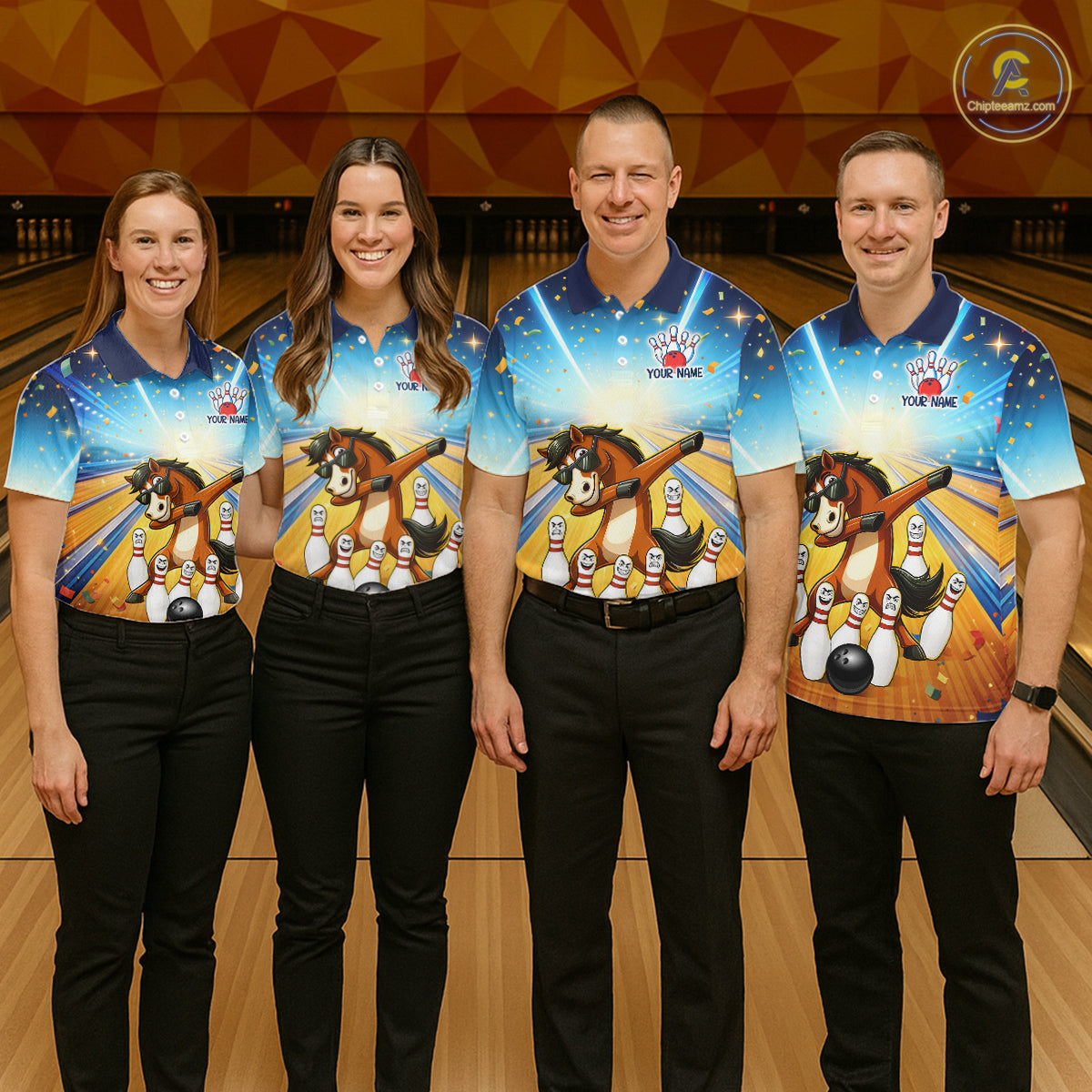 Funny Horse Bowling Jersey for Women Custom Bowling Team Shirts Bowling League Polo & 1/4 Zip HNT182