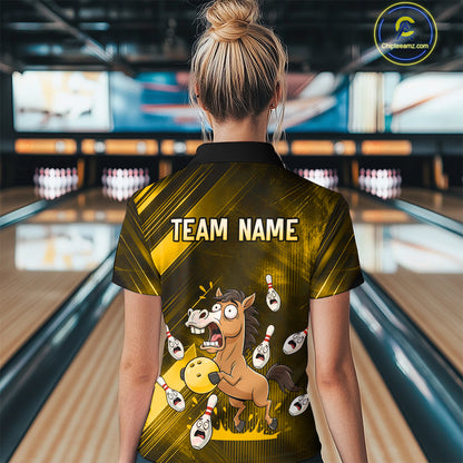 Custom Yellow Funny Horse Bowling Jersey for Women Bowling Team Shirts Bowling Tournament HNT184