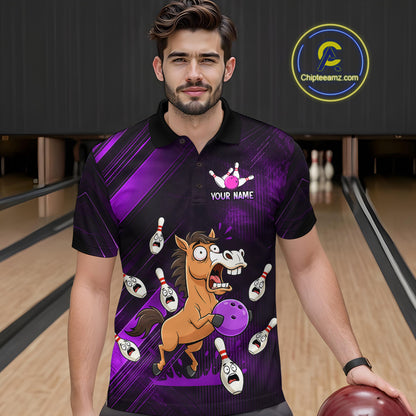 Custom Purple Funny Horse Bowling Jersey for Men Bowling Team Shirts Bowling Tournament HNT184