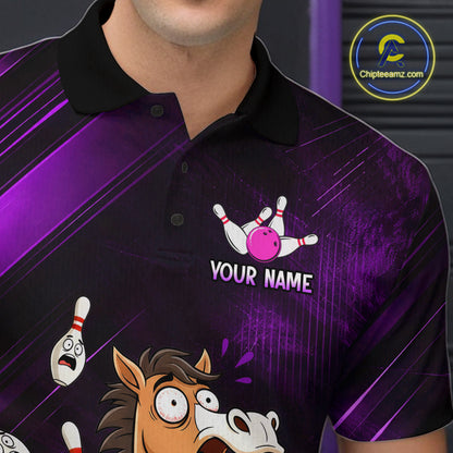 Custom Purple Funny Horse Bowling Jersey for Men Bowling Team Shirts Bowling Tournament HNT184