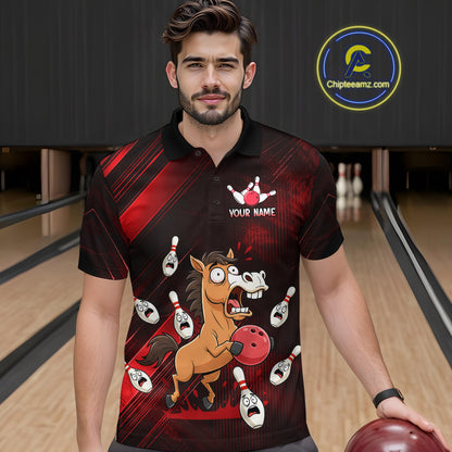 Custom Red Funny Horse Bowling Jersey for Men Bowling Team Shirts Bowling Tournament HNT184