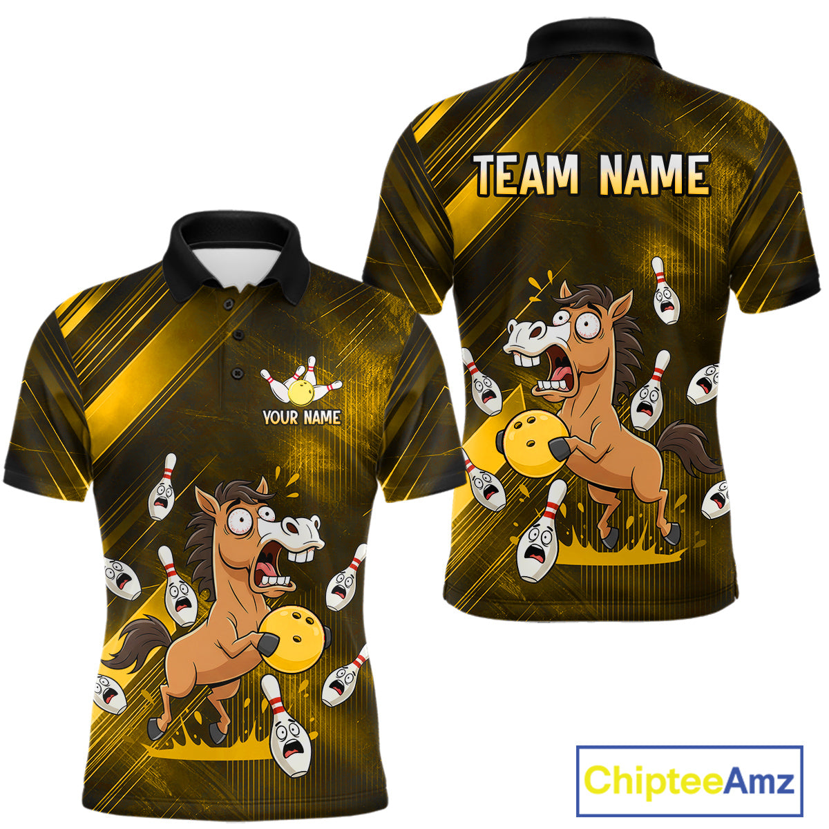 Custom Yellow Funny Horse Bowling Jersey for Men Bowling Team Shirts Bowling Tournament HNT184