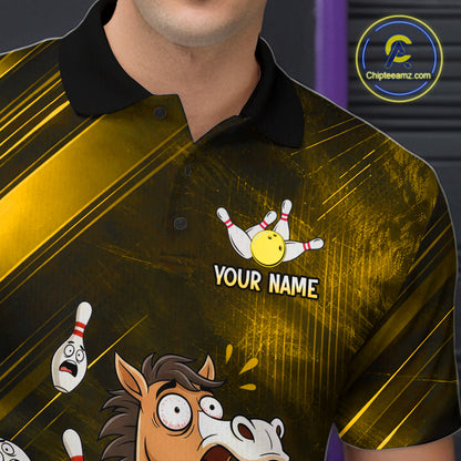 Custom Yellow Funny Horse Bowling Jersey for Men Bowling Team Shirts Bowling Tournament HNT184