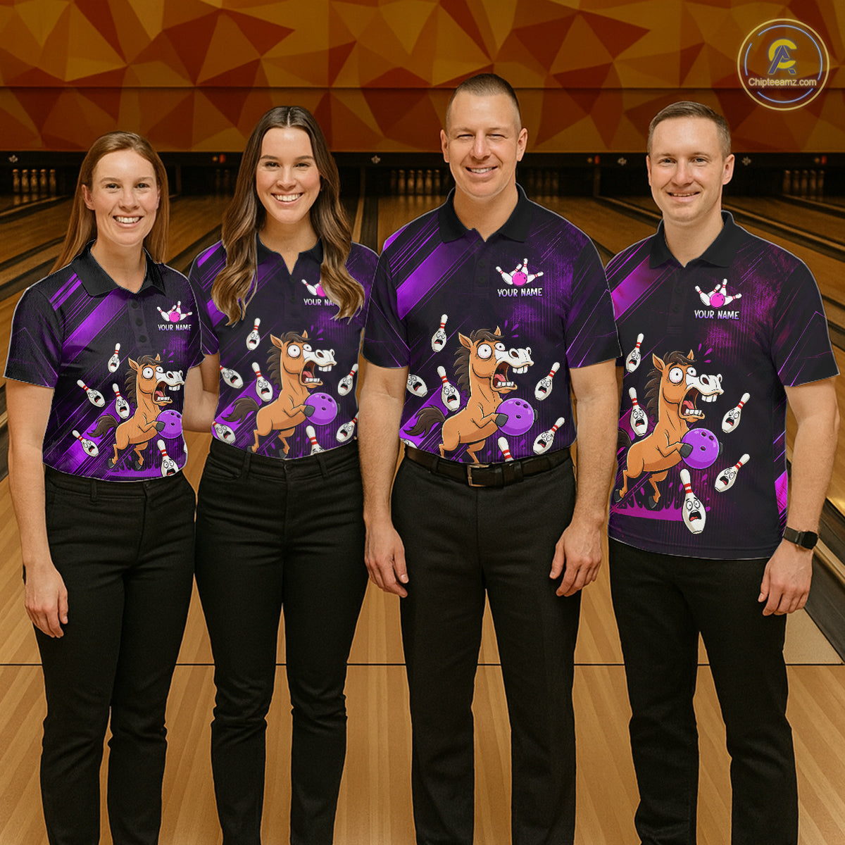 Custom Purple Funny Horse Bowling Jersey for Women Bowling Team Shirts Bowling Tournament HNT184