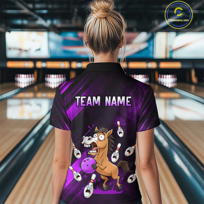Custom Purple Funny Horse Bowling Jersey for Women Bowling Team Shirts Bowling Tournament HNT184