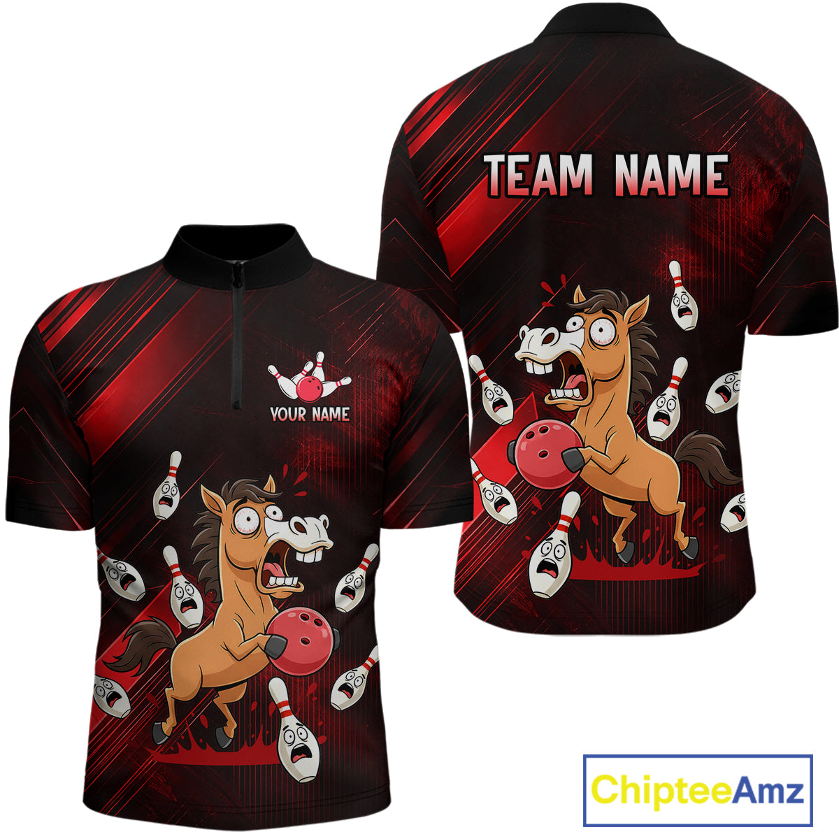 Custom Red Funny Horse Bowling Jersey for Men Bowling Team Shirts Bowling Tournament HNT184
