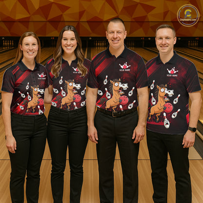 Custom Red Funny Horse Bowling Jersey for Men Bowling Team Shirts Bowling Tournament HNT184