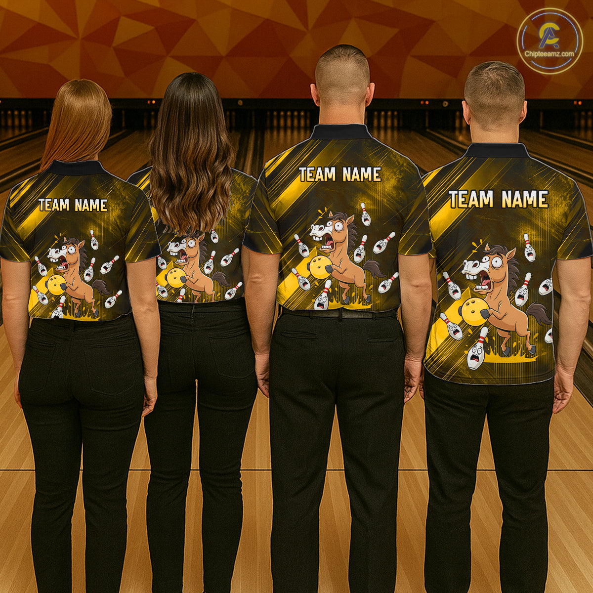 Custom Yellow Funny Horse Bowling Jersey for Women Bowling Team Shirts Bowling Tournament HNT184