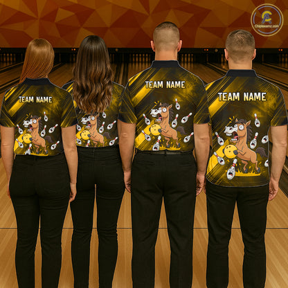 Custom Yellow Funny Horse Bowling Jersey for Women Bowling Team Shirts Bowling Tournament HNT184