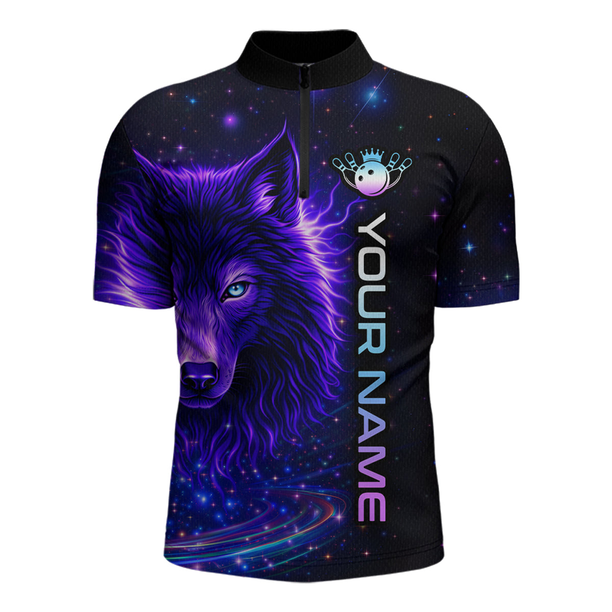 Custom Galaxy Wolf Bowling Jersey for Men Bowling Uniform Polo &1/4 Zip Bowling Team Shirts HNT251