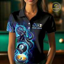 Load image into Gallery viewer, Black polo shirt with a colorful octopus design and billiard ball elements, worn by a person in a pool hall setting.