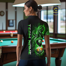Load image into Gallery viewer, Person wearing a black t-shirt with green graphic design and 'Team Name' text in a pool hall.