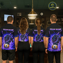 Load image into Gallery viewer, Four people wearing matching shirts with a panther design in a pool hall.