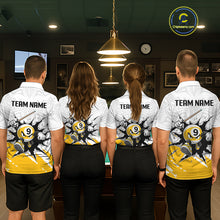 Load image into Gallery viewer, Four people wearing matching billiard team shirts in a billiard alley.