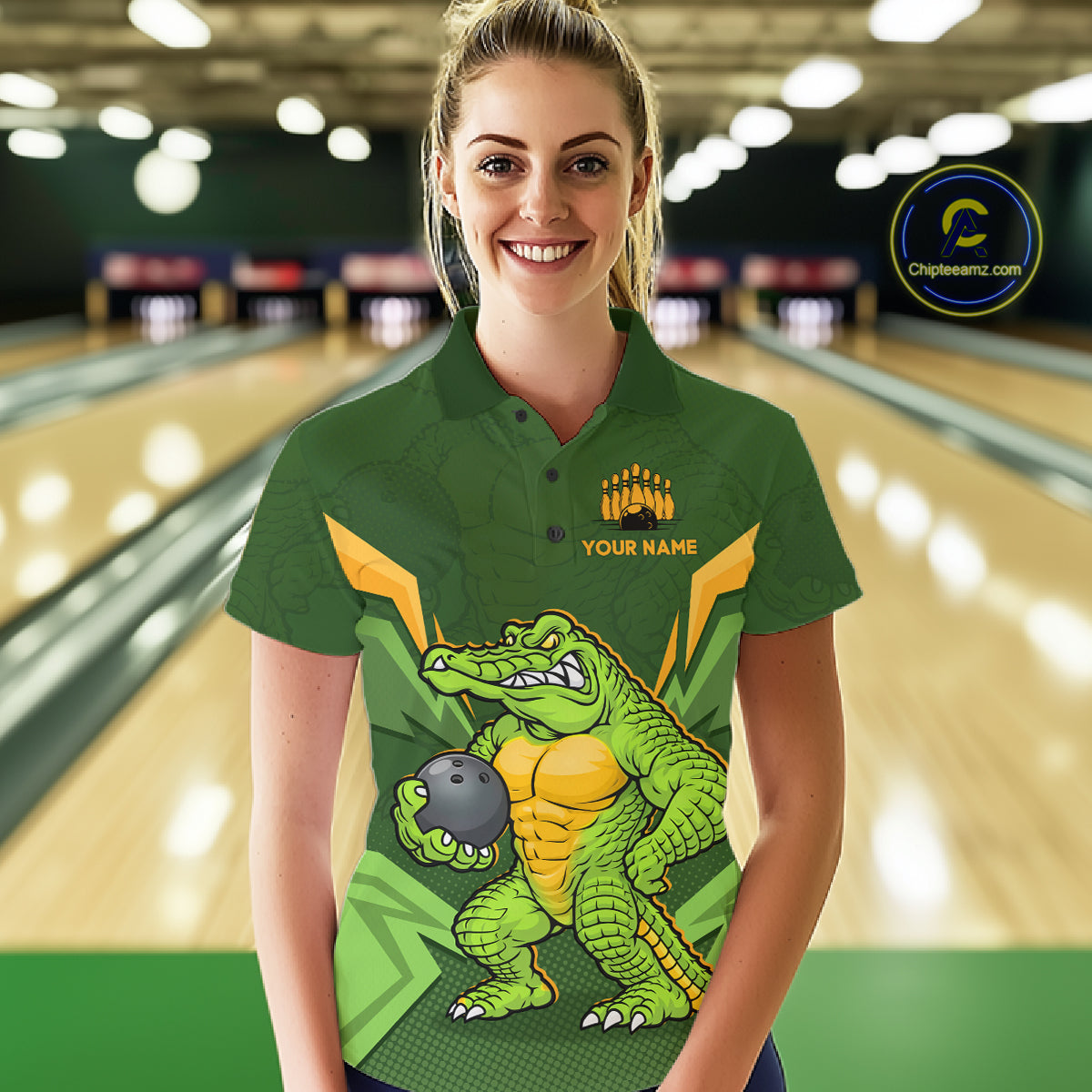 Personalized Funny Crocodile Bowling Shirt Alligator Bowling Jersey for Women Polo & 1/4 Zip HNT209